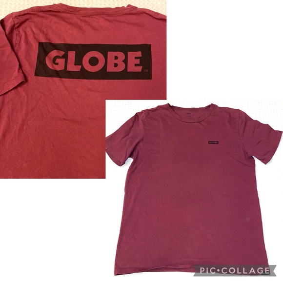 GLOBE Short Sleeve Graphic Tee T-Shirt Men’s Size MEDIUM Burgundy Red Black Logo - Picture 1 of 9